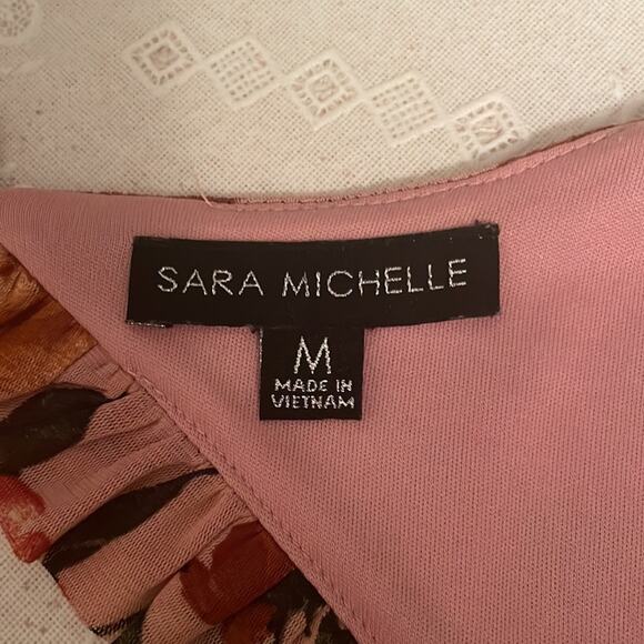 Sara Michelle Top in Dusty Rose Pink Floral Sz M Fashion Design w/many features - Picture 8 of 11